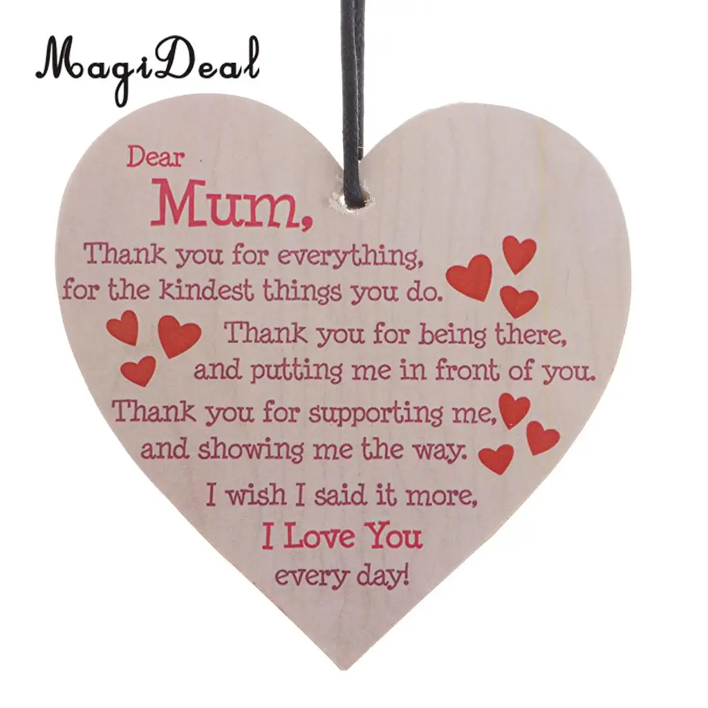 MagiDeal Mum Mother Day Wooden Heart Hanging Gift Plaque Bottle Wine Tags Decor Thank You Tags Pendents