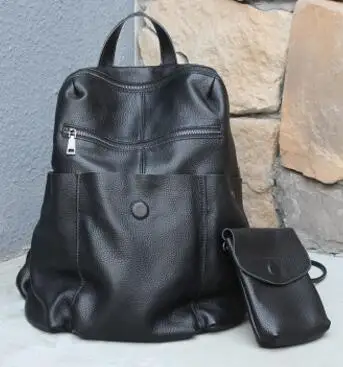 AETOO Большой Вместительный рюкзак, первый слой кожи для мужчин и женщин, сумка на плечо, Корейская нейтральная кожаная мягкая кожаная дорожная сумка - Цвет: black