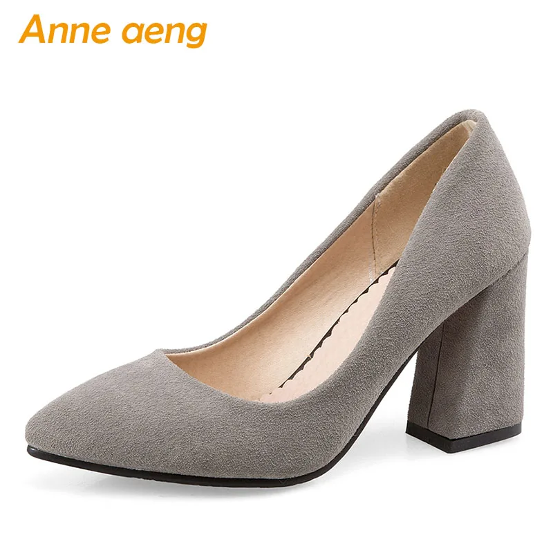 

2019 New Spring/Autumn Women Pumps High Square Heel Pointed Toe Shallow Fashion Sexy Ladies Women Shoes Gray Pumps Big Size