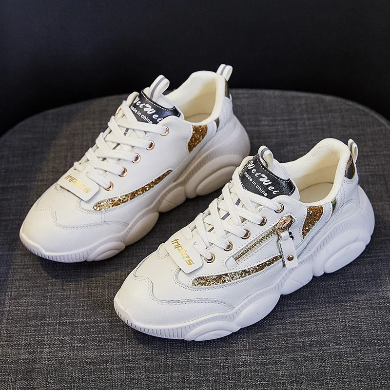 

Daddy Shoes Gold Women Shoes Women Sneakers 2019 Spring Korean Wild Muffin Bottom Lace Up Womens Shoes Woman Zapatos De Mujer
