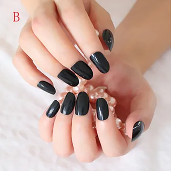 

Shiny False Nails Classic Black Lady Acrylic Nail Tips Full Cover Manicure Nails Salon Products 24Pcs BO