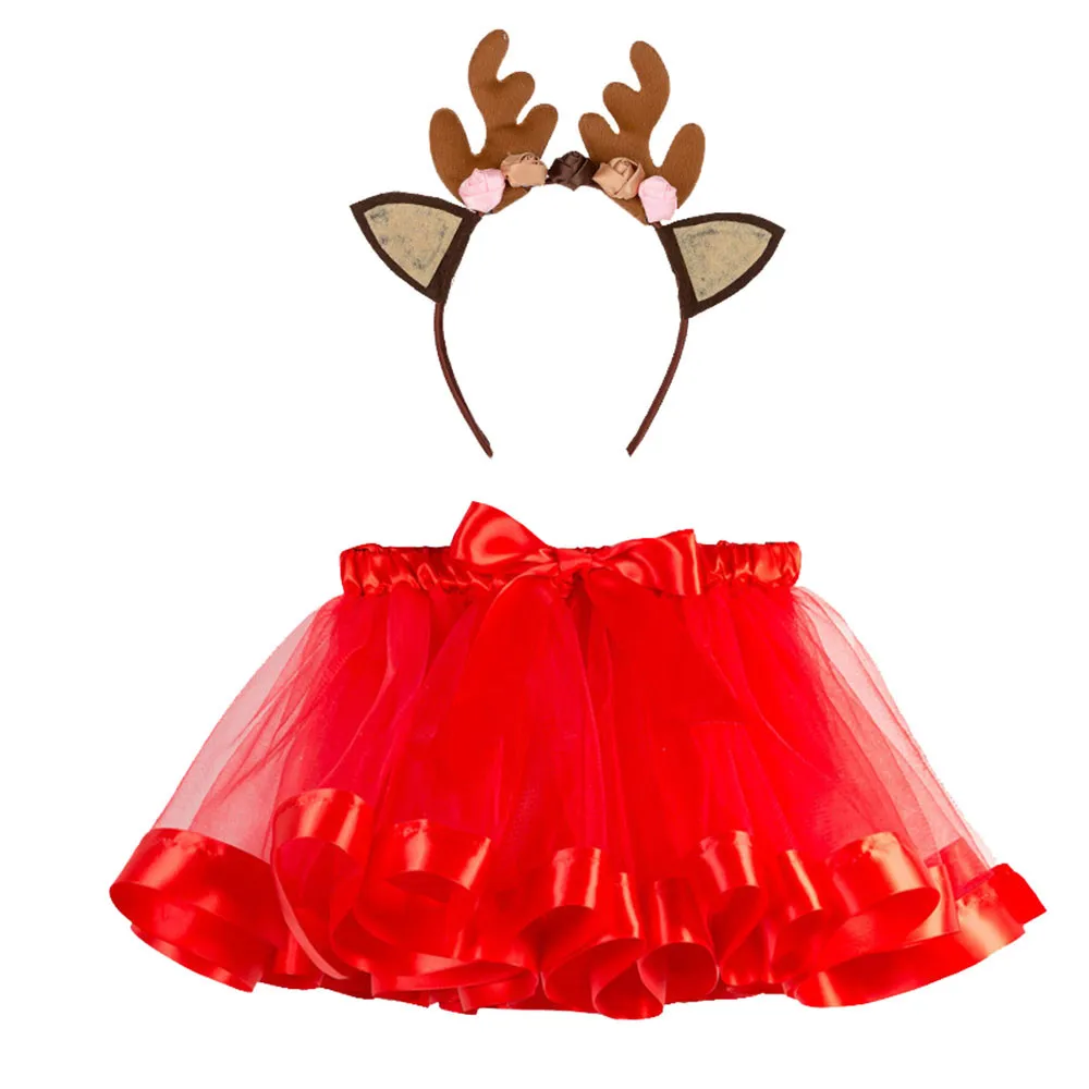 Одежда для маленьких девочек детская юбка-пачка для рождественской вечеринки, балетный костюм радуги для малышей юбка+ повязка на голову с оленем, танцевальная юбка для девочек# SS