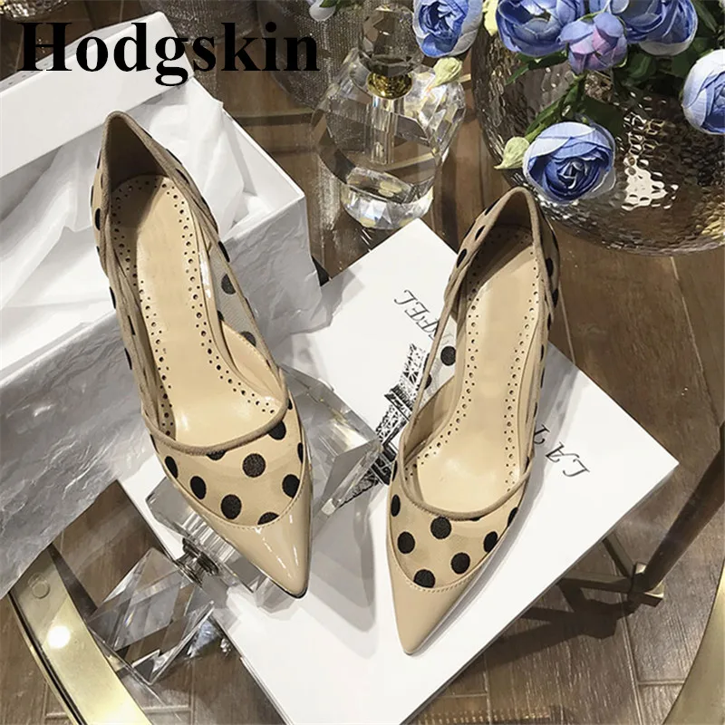 

Casual Polka Dot Pointed Toe Women Pumps Comfort Air Mesh Spring Autumn Elegant Ladies Sandals Sexy Lace Dress Party Shoes