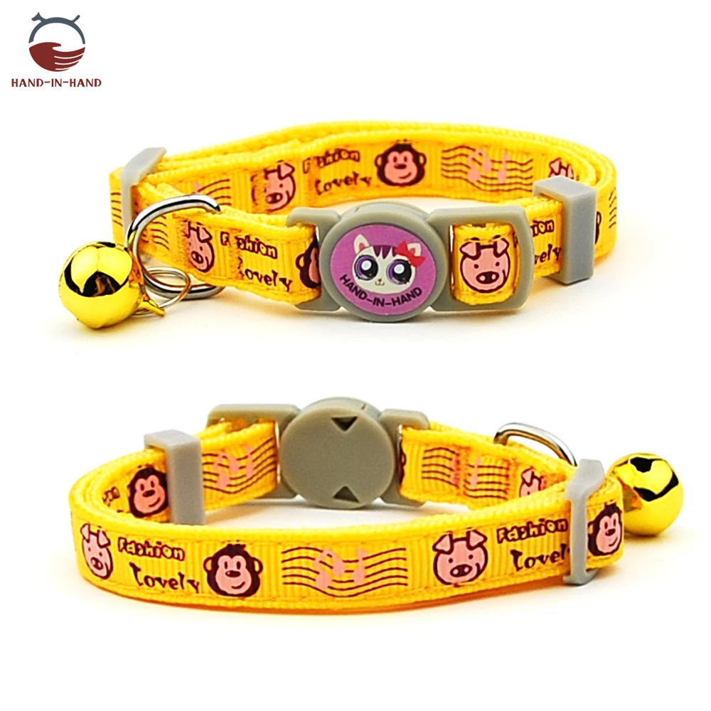 Cat Collar Pet Product Collar Safety Buckle Quick Release Cartoon printed Collar - Цвет: Yellow Monkdy