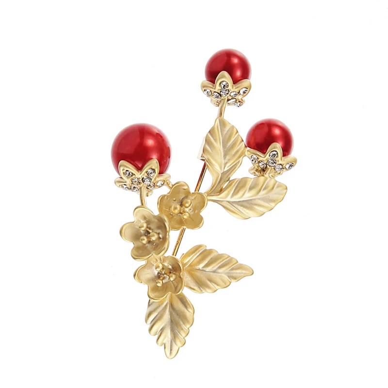 TDQUEEN Brooches Red Simulated Pearl Flower Pins and Brooches Safety Pin Jewelry Zinc Alloy Metal Brooch for Women 2