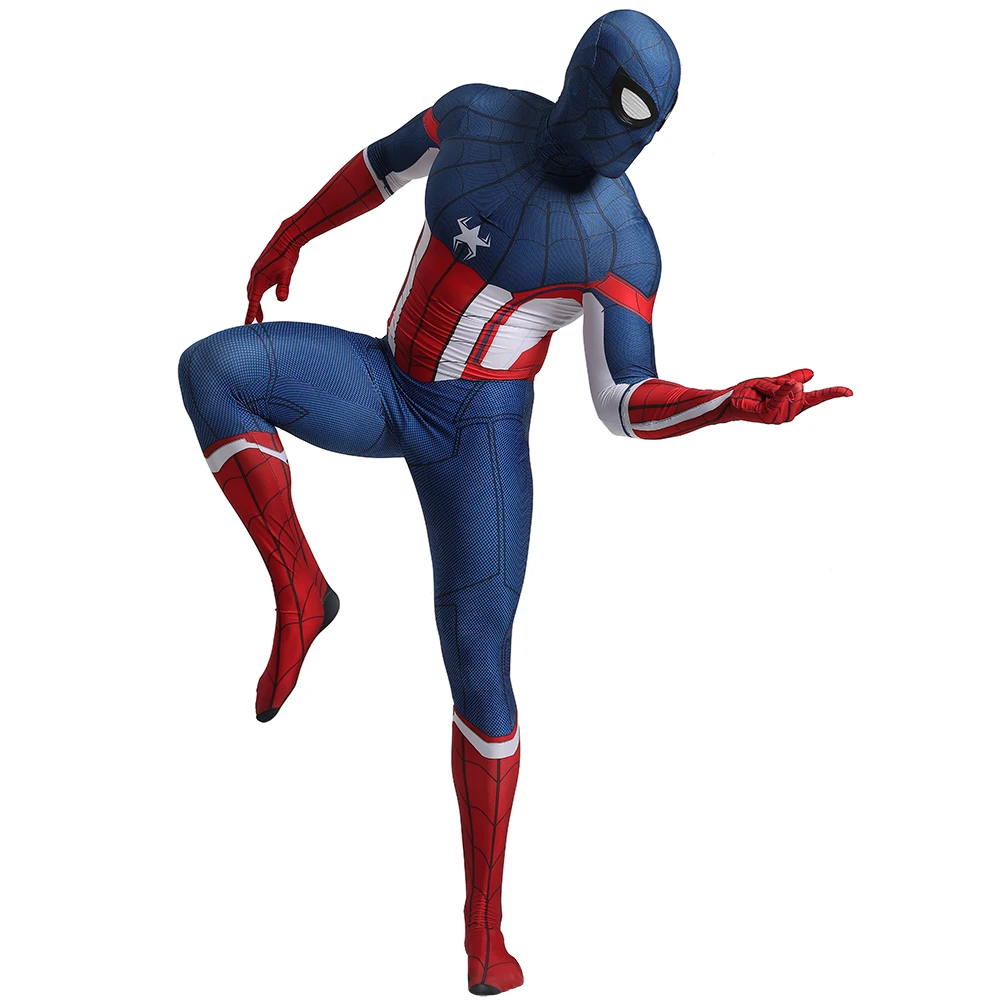 Дизайн Капитан Америка Человек-паук костюм косплей зентай костюм супергероя