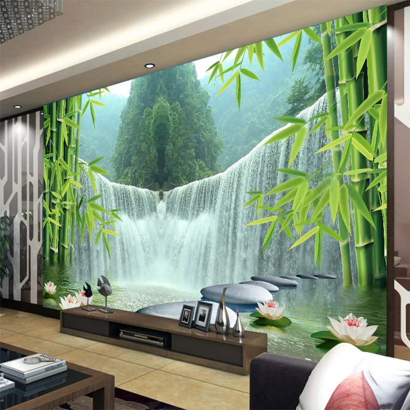 Индивидуальные росписи большой 3D Китайский стиль пейзаж с водопадом бамбуковый лес за диван как фон в комнате
