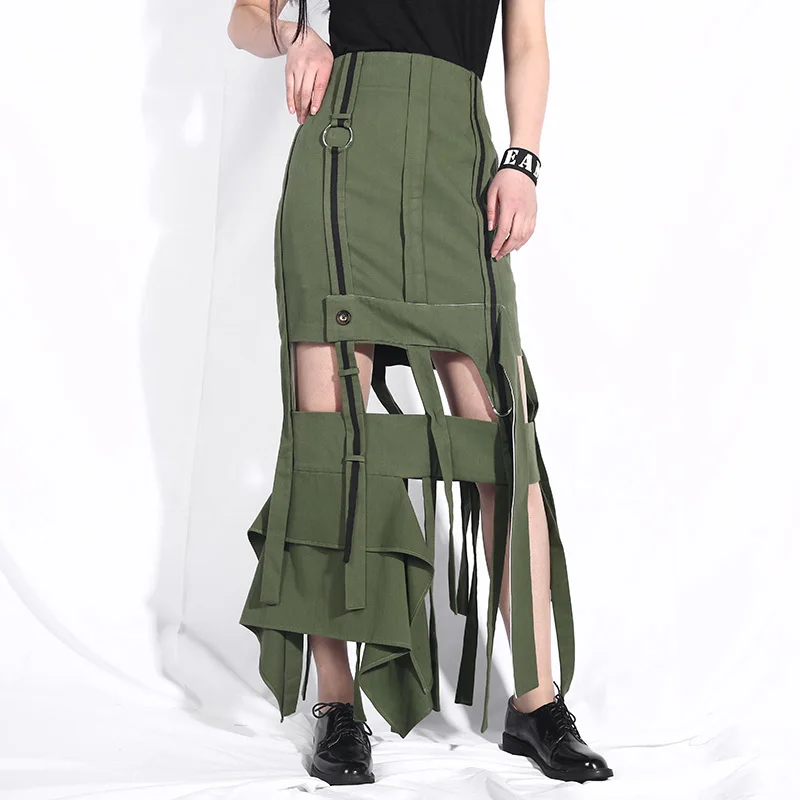 LANMREM 2019 новый дизайн выдалбливают лоскутное Армейский зеленый Для женщин юбка высокое качество личные плавки сезон: весна–лето Лидер