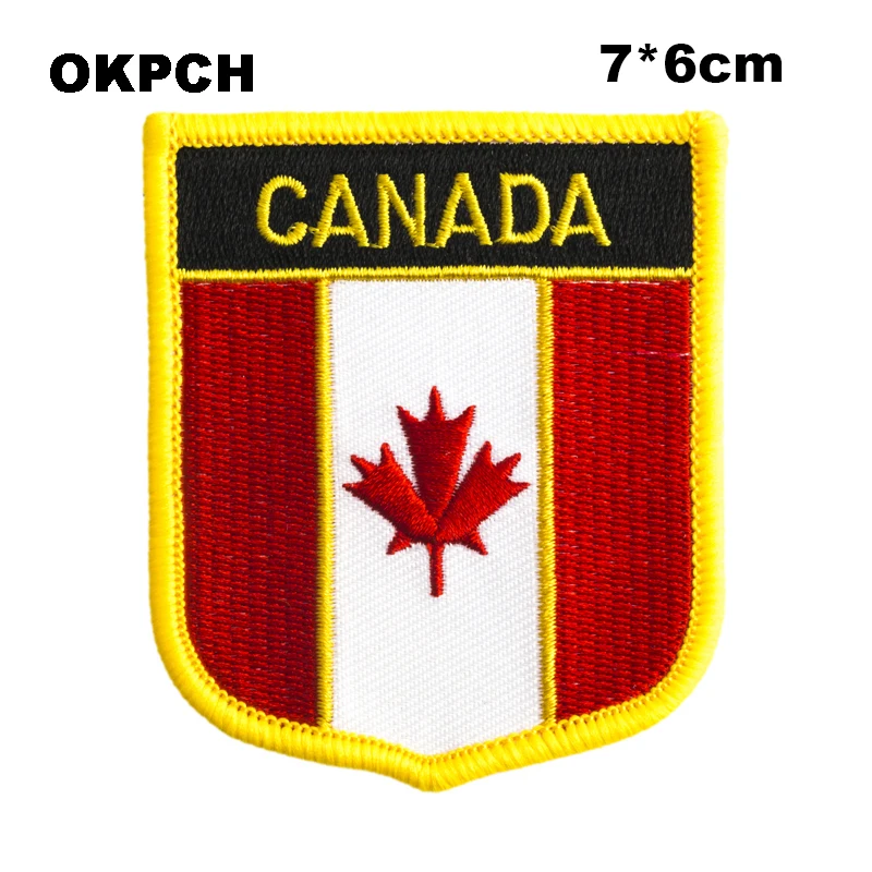 CANADA SQUARE YELLOW RIM EMBROIDERED IRON-ON PATCH CREST BADGE 3 X 2 INCH