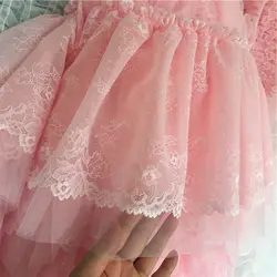 Высокое качество розовый сетки оборки кружевной ткани Diy кружевной отделкой из ленты для детей/свадебное платье украшения шить аксессуары