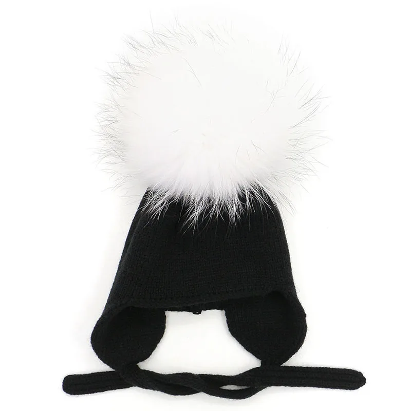GZHilovingL/новая зимняя меховая шапка для маленьких мальчиков и девочек 1-8 месяцев, Толстая теплая двухслойная шерстяная шапка с меховым помпоном, зимние шапочки для девочек - Цвет: Black W