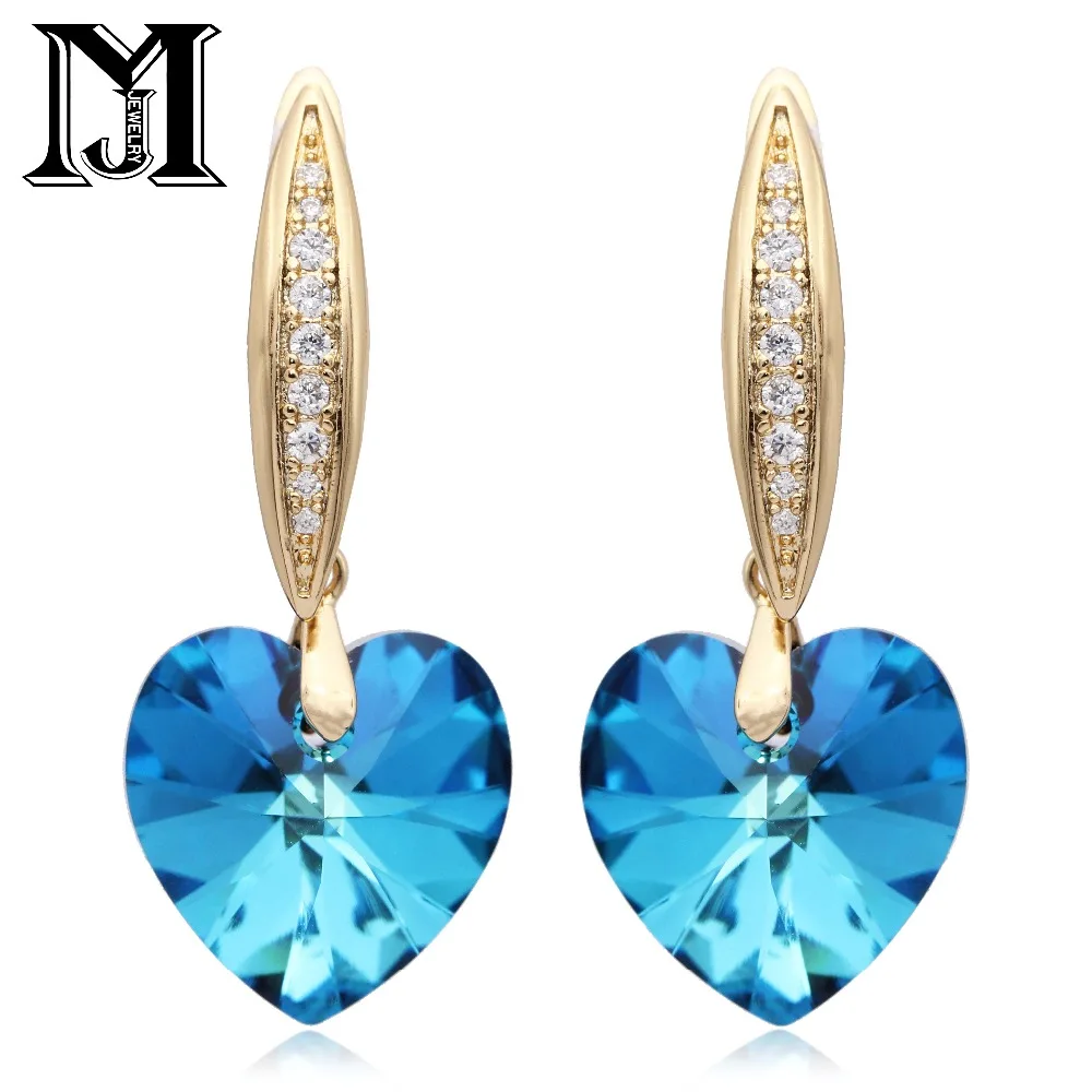 

JiaMu Swarovski crystal 585 rose gold CZ love three colors swarovski pendpant earrings for wowen's gift party wedding jewelry