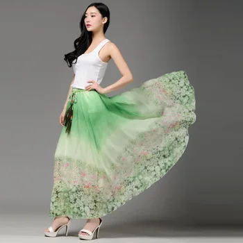 

2015 Summer Women's Floral Print Chiffon Long Beach Skirt 3 Colors