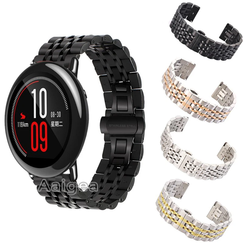 

Luxury Stainless Steel Butterfly Clasp Watch Band Strap for Huami Amazfit PACE Smart Watch 7 Link Metal Replacement Wrist bands