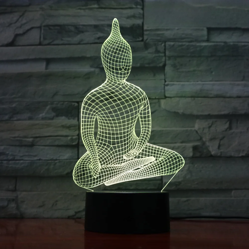 Yoga Sit Buddha Lights 3D светодиодная лампа 7 красочных акриловых ламп в качестве украшения