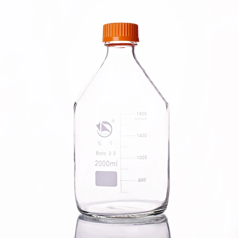 Бутылка реагента, с желтой крышкой винта, боросиликатное стекло 3,3, емкость 2000 мл, выпускной образец флаконы пластиковая крышка