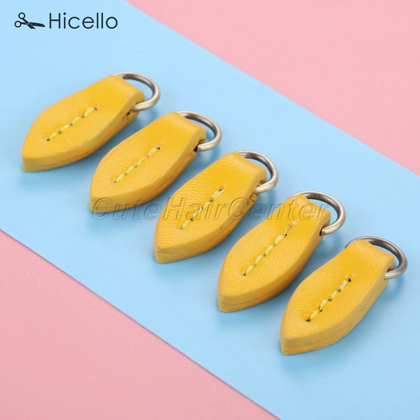 5pcs/lot Zipper Pullers Leaf Shape Pull head Replacement Sewing Craft Fasteners Leather Alloy pendant 33*11mm colorful Hicello - Цвет: Yellow