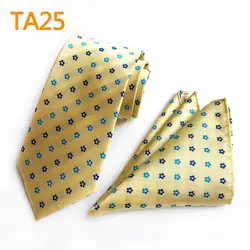 8 см Для Мужчин Формальный набор галстук желтый с красивый синий цветочный Галстуки матч платок