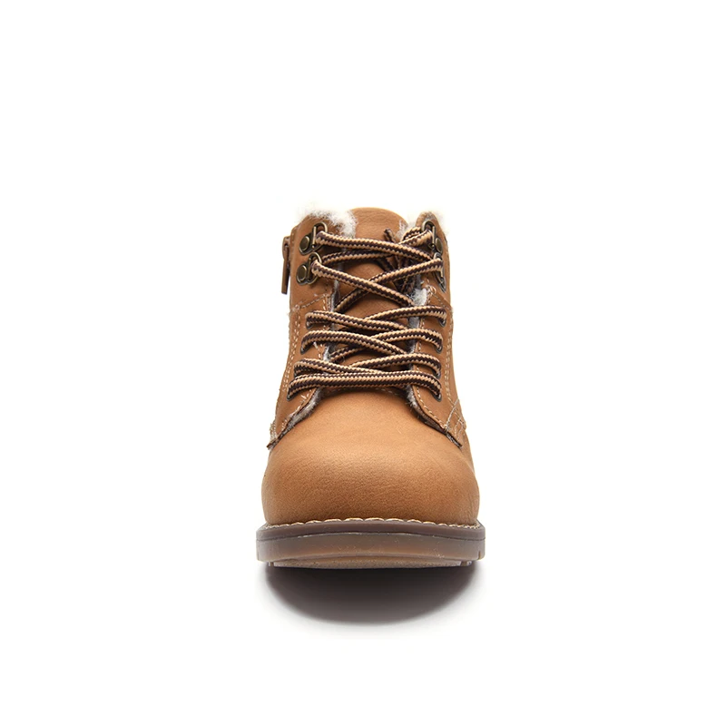 Jackmiller new winter ankle boots kids for boys shoes children warm wool lining low heels for child zip lace up brown size 25-30