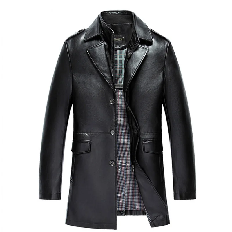 Новое поступление, мужская куртка из натуральной кожи, Мужское пальто, брендовая мужская кожаная куртка-бомбер, блейзеры Veste Cuir Homme, длинное кожаное пальто для мужчин - Цвет: Черный