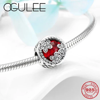 

100% 925 Sterling Silver charm flower Flaming red CZ magic round beads Fine jewelry making Fit Original Pandora Charm Bracelet