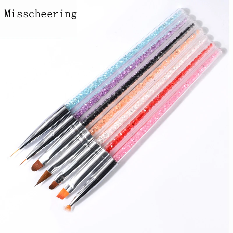 

7 pcs/set Crystal Handle Nail Art Brush Painting Pen Nylon Hair Gradient UV Gel 3D Carving Drawing Brushes Kits Manicure Tools