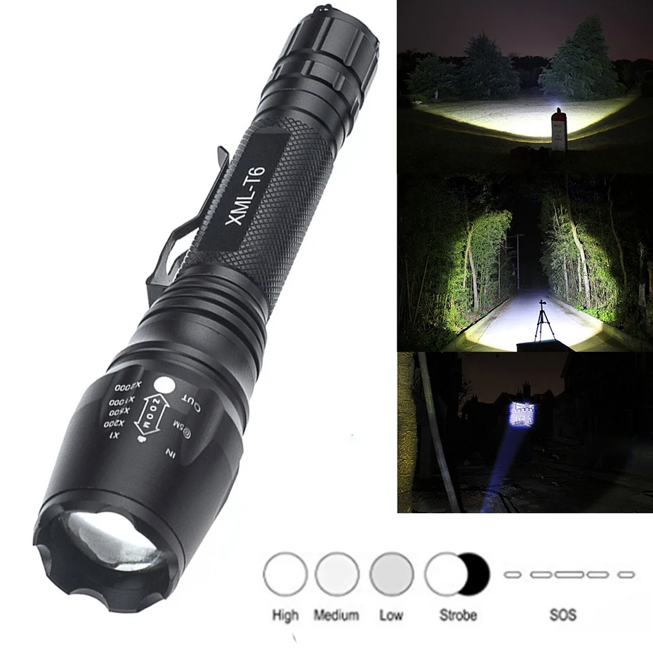 

High power Ultra bright Police Military 5 Mode XML T6 6000 Lumen Tactical Self Defense Led Flashlight for Hiking Camping