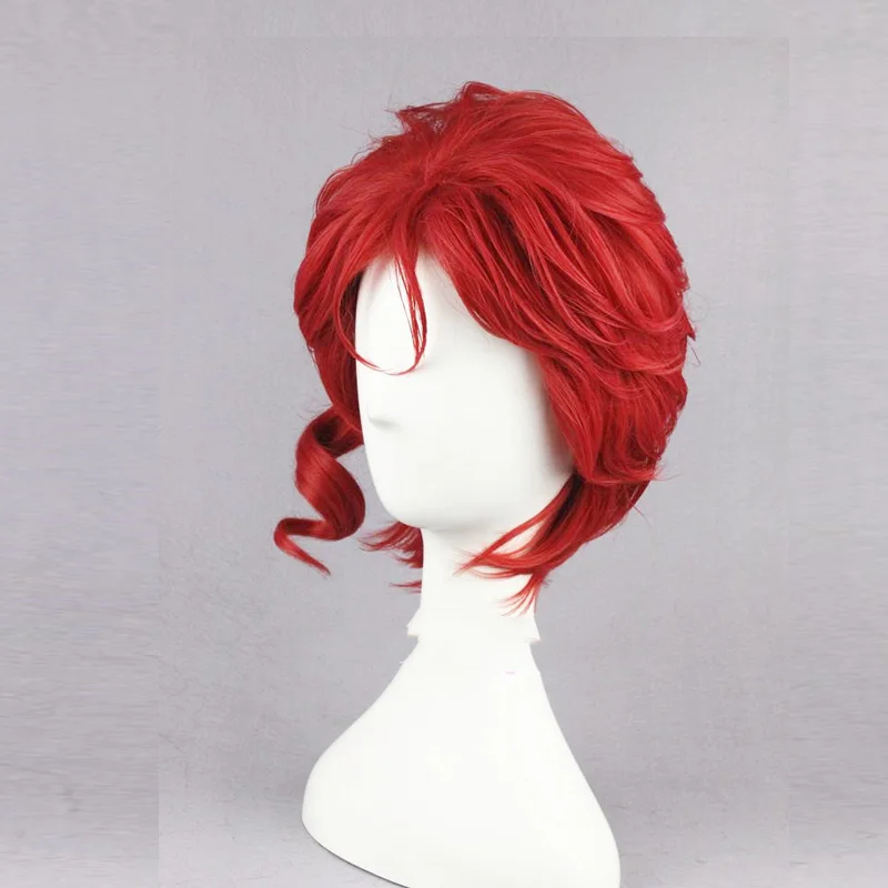 Kakyoin Noriaki от JOJO 1" Красный кудрявый короткий Высокая температура волокна Syntheitc волос косплей парик+ парик шапка