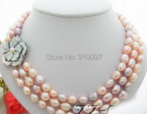 

LHX5568>>>> 3Strds Multi Color Baroque Pearl Necklace-Cameo Clasp