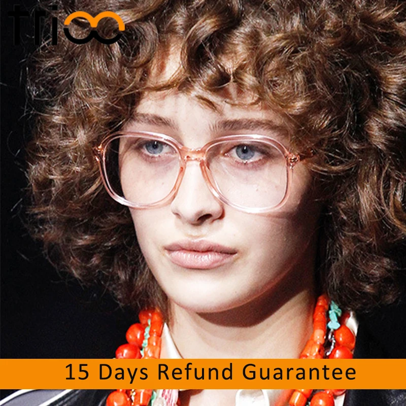 

TRIOO Clear Jelly Pink Glasses Frame for women Oversized Solid Color Super Cute Spectacles Transparent Clear Lens Eye Glasses