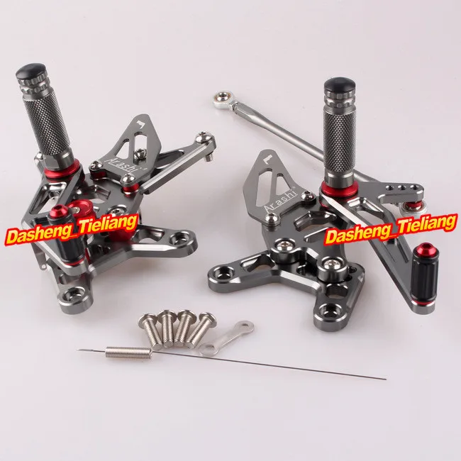 Grey Motorcycle Aluminum Rearset Rear Set Footpegs For Kawasaki ZX6R