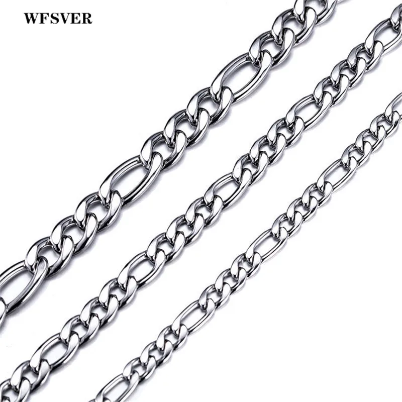 

WFSVER 60cm 6/9mm Crude Stainless Steel Chain Bulk Silver Jewelry Figaro Wide Chains For Women Men Diy Necklace Bracelets Making