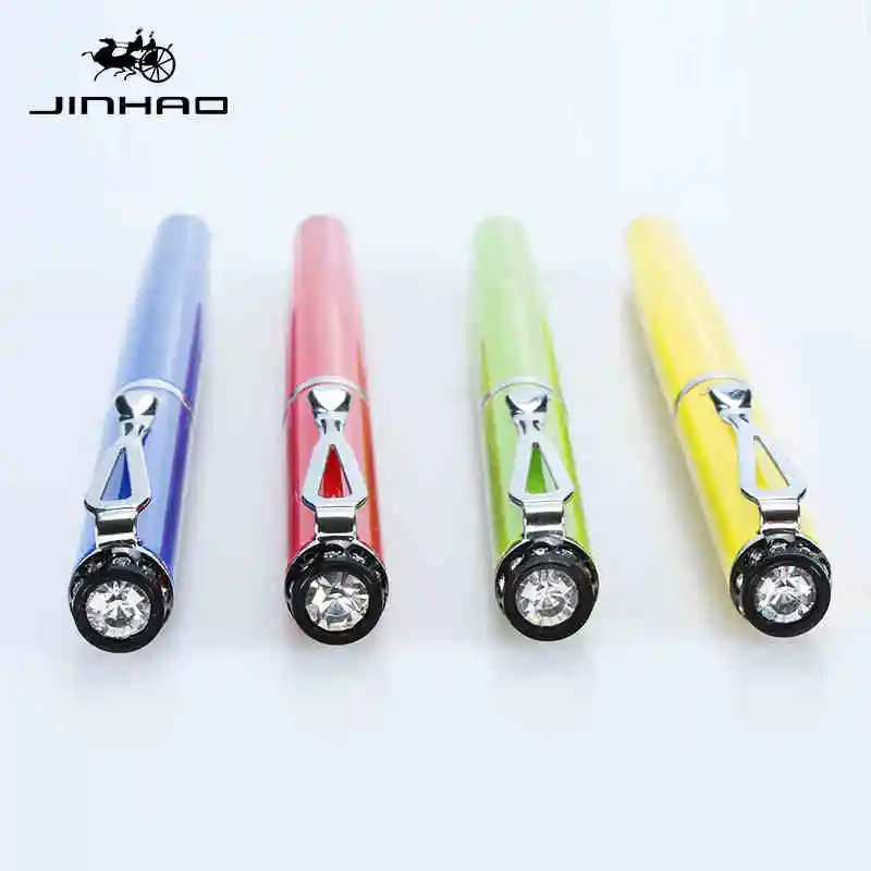 Jinhao 301 Kawaii розовая и серебряная шариковая ручка с зажимом и бриллиантом 0,7 мм Металлические Шариковые Ручки школьные офисные принадлежности