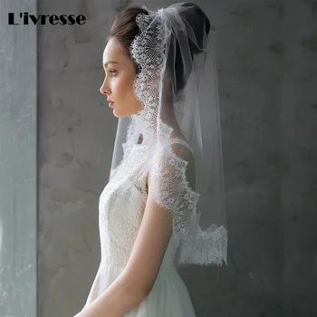 

2017 New Elegant Short Wedding Veil Lace Edge One Layer White Ivory Bridal Veil With Comb Soft Tulle Voile Mariage