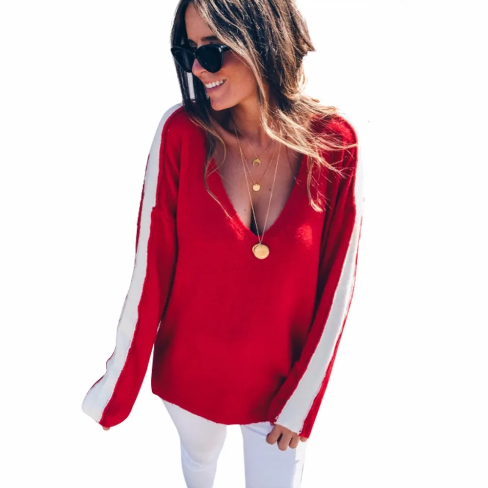 SINFEEL Sweater Women Spring Autumn Pullover Long Sleeve Sexy Off Shoulder V Neck Tops Casual Sweater For women knitted sweaters