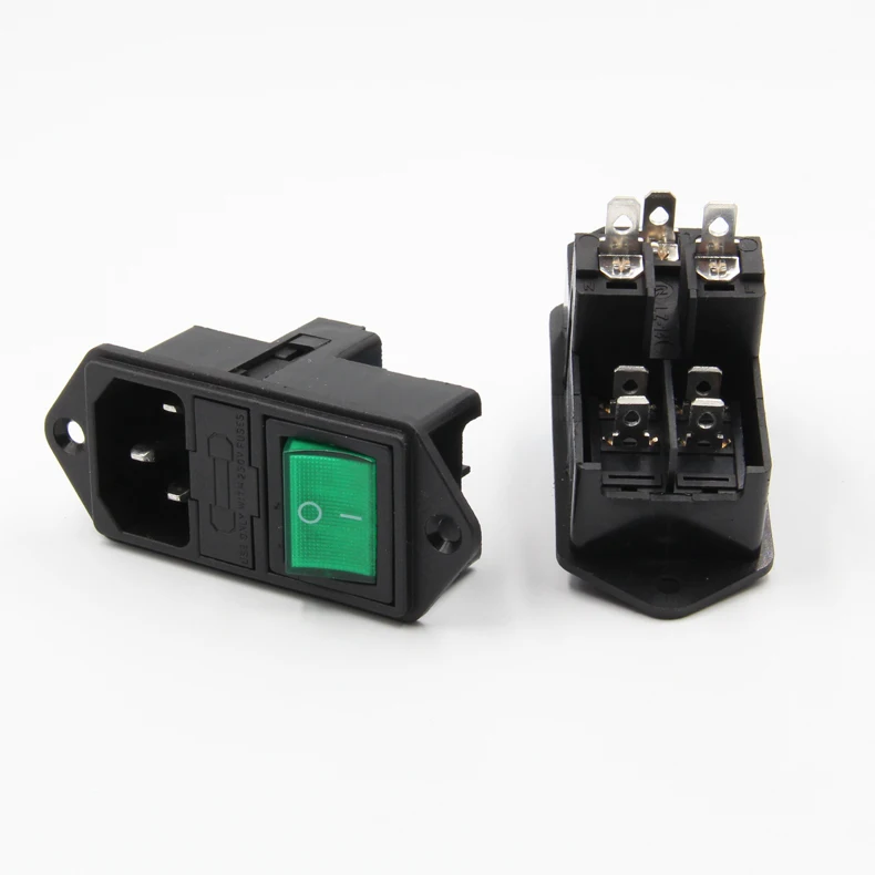 1PCS YT1823 AC Socket With The Red/Green Lamp Switch+Double Fuses