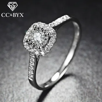 

CC S925 Wedding Rings For Women Silver Color Square Simple Classic Jewelry Bridal Wedding Engagement Bijoux Femme CC035