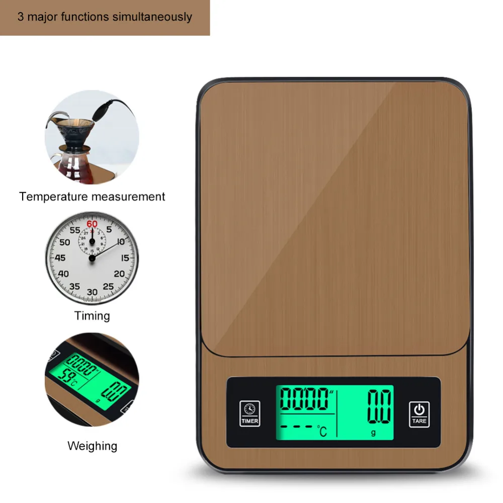 Tanie 2018 nowy czas ręcznie myte kawy waga elektroniczna z sondą cyfrowa kuchenna skala wysoka precyzja LCD waga żywności 1 KG 0.1g