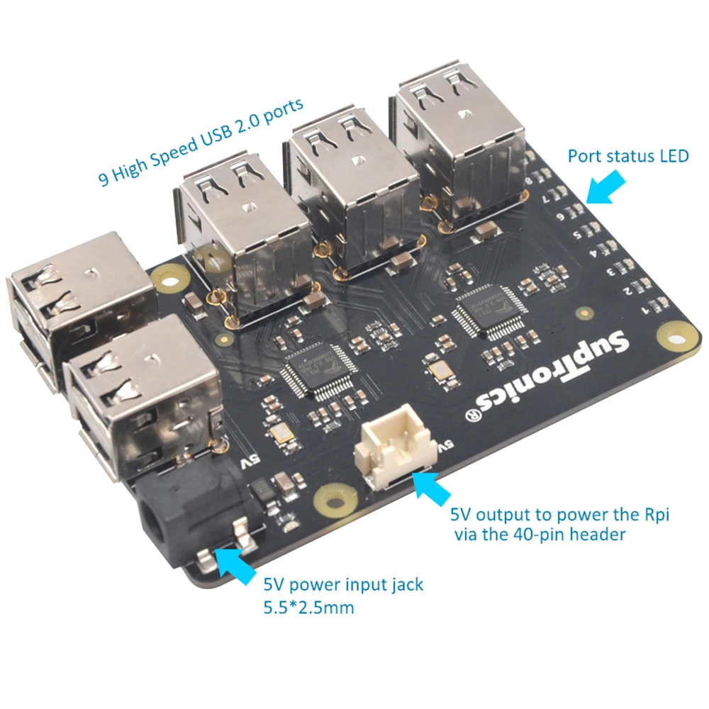 Raspberry Pi X150 9-Порты и разъёмы MTT высокое Скорость usb-хаб, автономный источник питания/с питанием от шины щит для Raspberry Pi 3 Model B+(плюс)/3B/2B/B