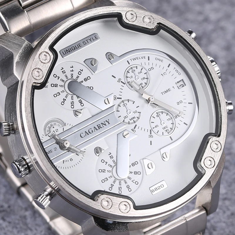 hot fashion cagarny mens watches quartz wrist watch men dual time zones steel band  dz miltiary wristwatches drop shipping  (3)