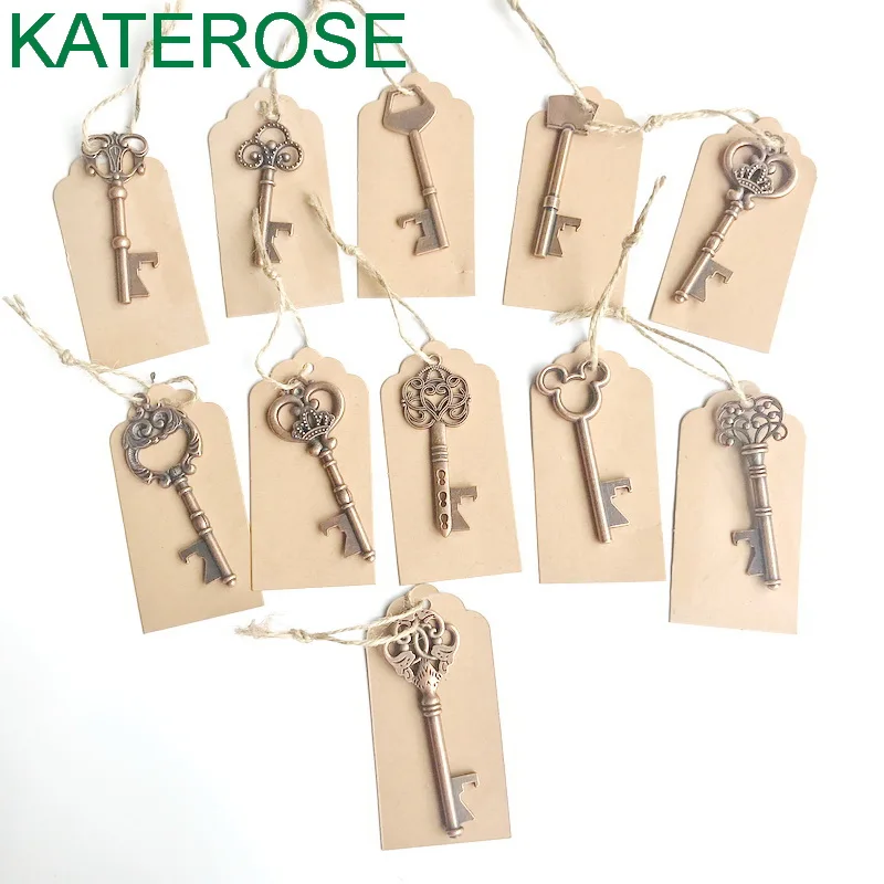 80 PCS Vintage Wedding Favors Bronze Skeleton Key Bottle Opener with