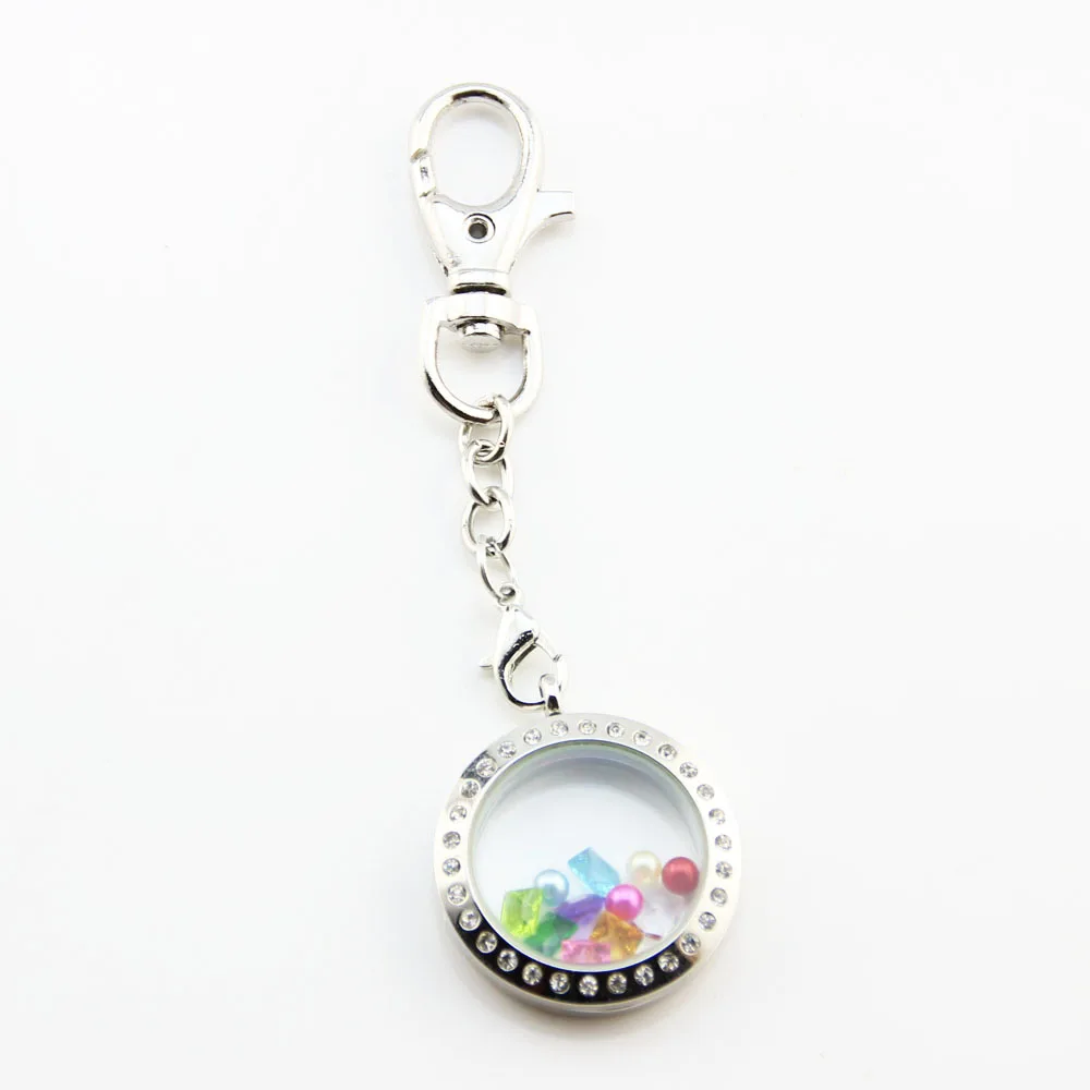 6pcs 20/25/30mm Round Plain Crystals Living Locket Keychains High