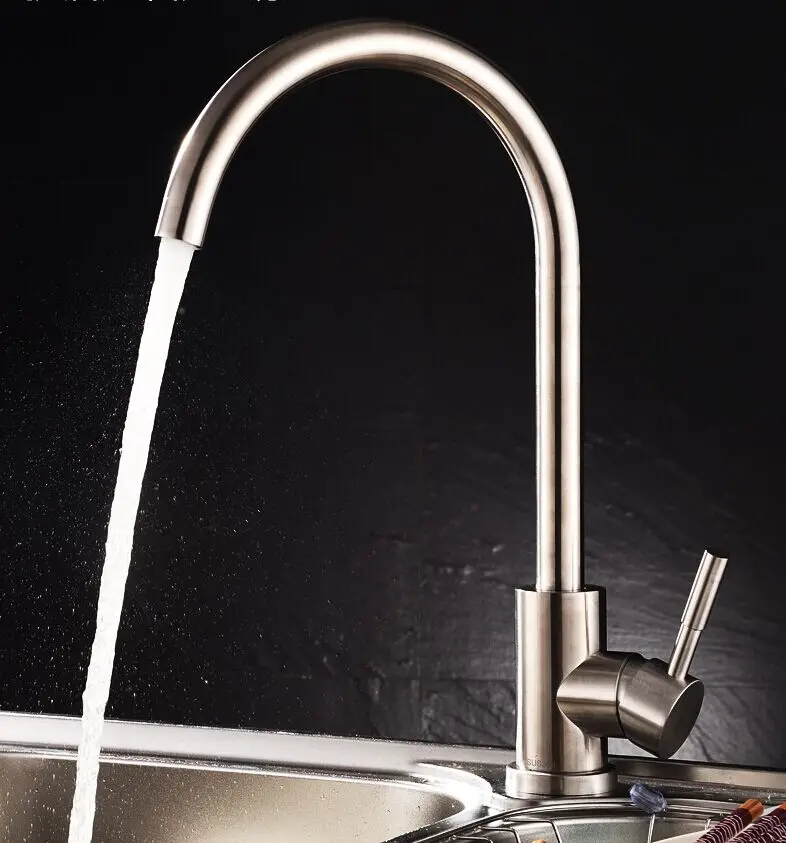 

Lead Free SUS304 Stainless Steel Brushed Nickel Kitchen Faucet Modern 360 Swivel Hot and Cold Water Kitchen Mixer Tap Steel
