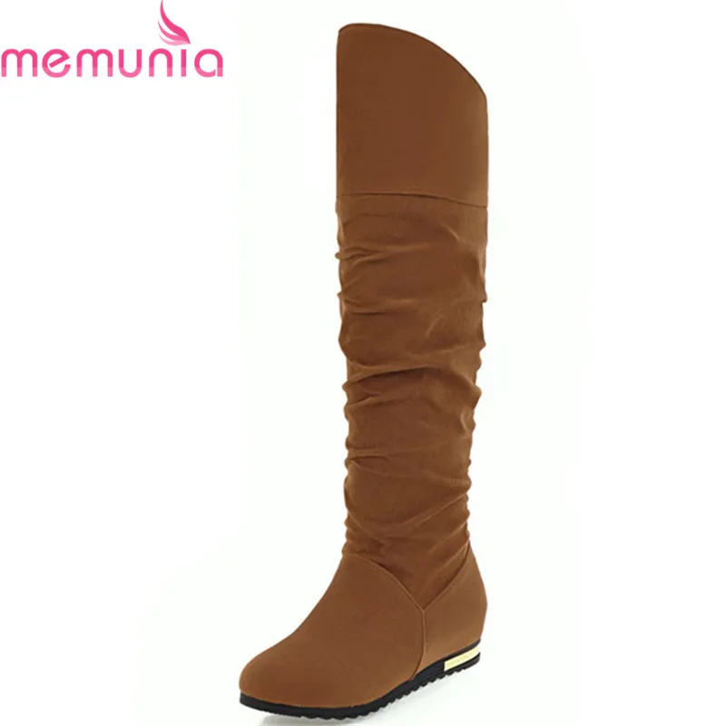 

MEMUNIA new arrival 2020 knee high boots solid slip on winter womens long boots round toe flat casual female shoes wholesale