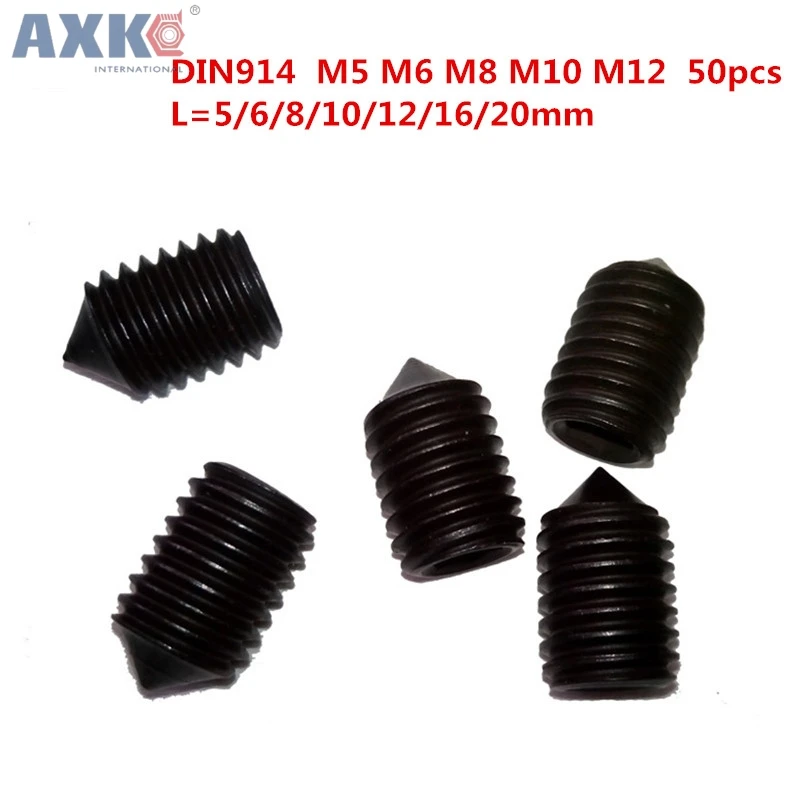 

AXK 10-50pcs/lot M12 M10 M8 M6 M5 black alloy steel hex socket cone point set screws grub screws headless screws