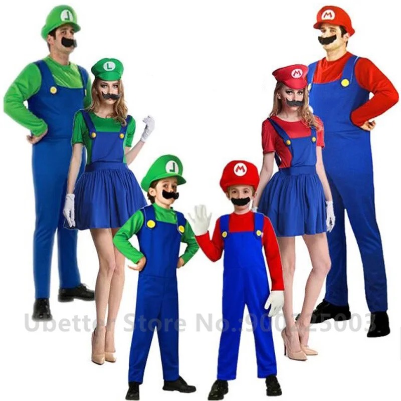 

Halloween Cosplay Super Mario Bros Costume For Kids Adults Funny Party Wear Cute Plumber Mario Luigi Set Children Clothes C011