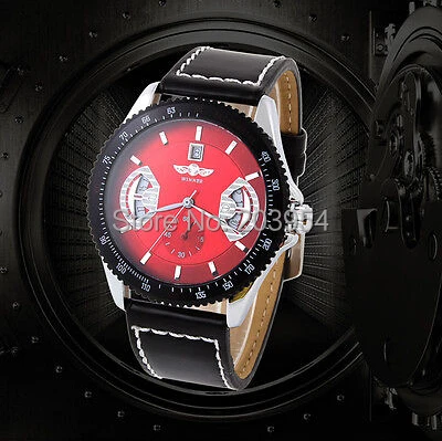 

Mens Luxury automatic Mechanical watch 1pcs new Watches self wind Skeleton Leather steampunk wristwatch date day drop shipping