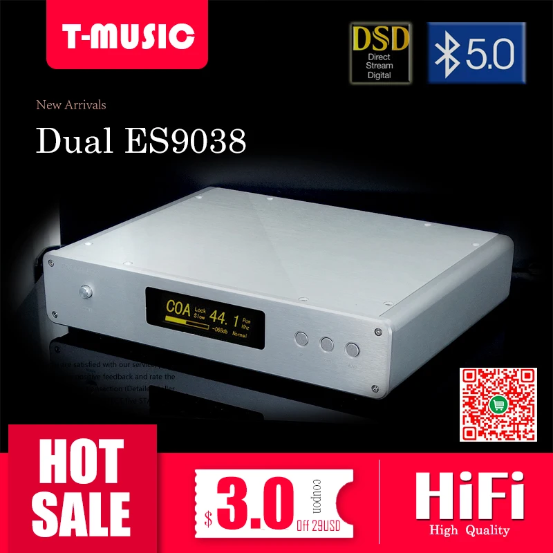 HiFi Dual ES9038PRO+ Amanero+ Bluetooth 5.0 DAC Decoder W/ 2x Talema transformer Support DSD256/PCM384K