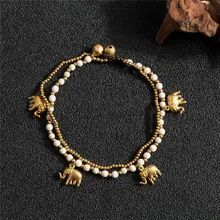 AMOURJOUX ручной работы два слоя Слон Шарм ноги ножные браслеты для женщин белый бисером браслет-цепочка на лодыжку ножной браслет ноги ювелирные изделия