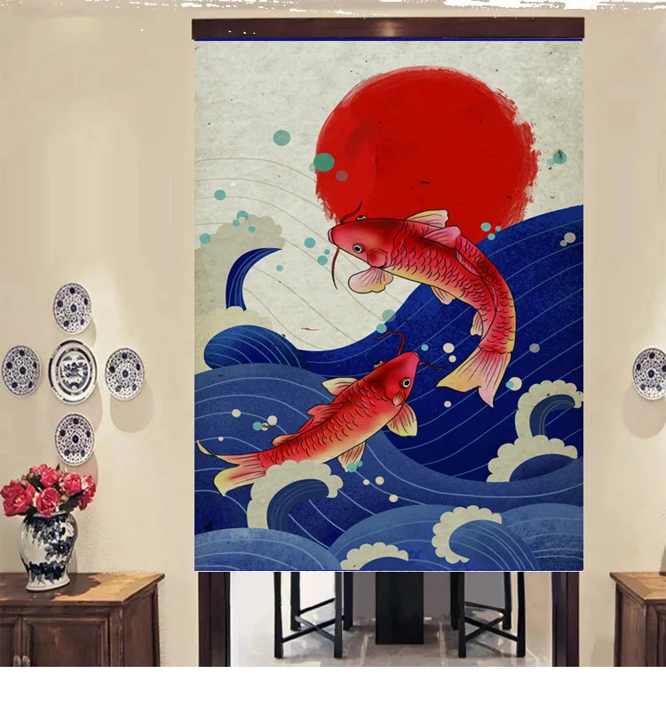 Японская дверная занавеска Lucky Cat Noren Koi Fish японская Входная фэн-шуй | Дом и сад